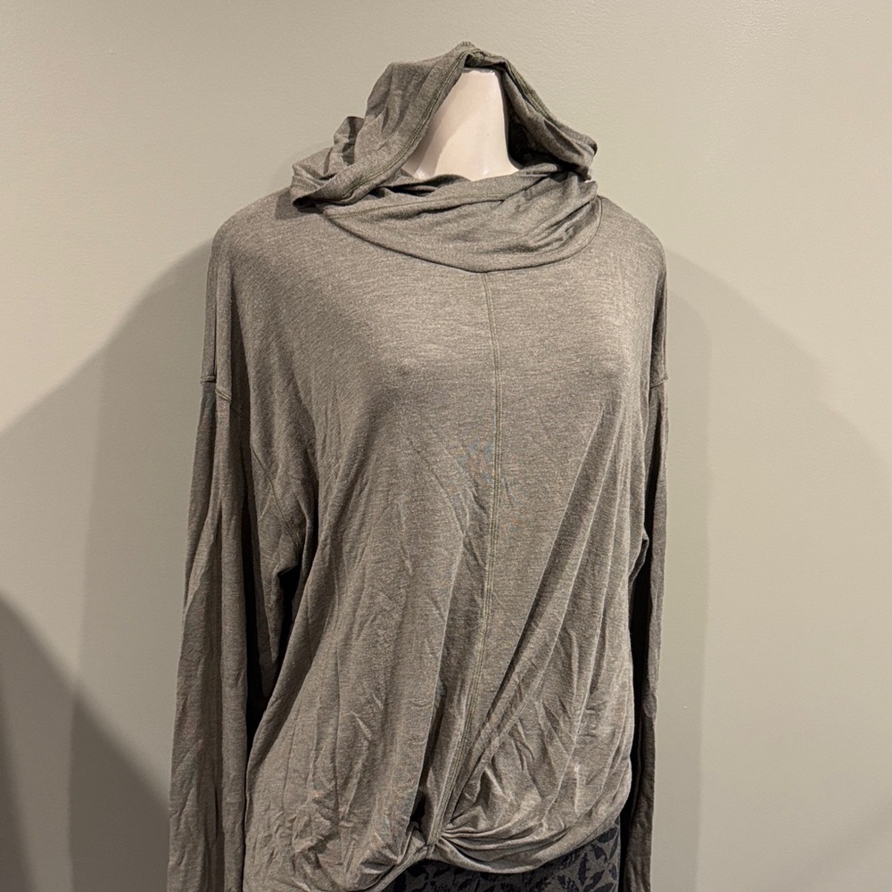 Lole Gray Draped Hooded Long Sleeve Top